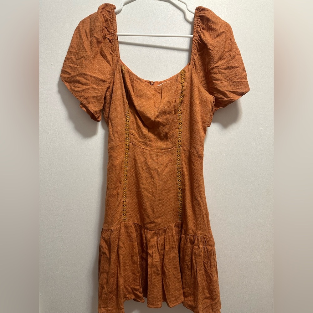 Orange All In Favor off the shoulder mini dress